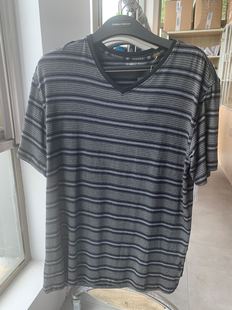 Guardian Penguin/企鹅卫队 男夏季莫代尔V领条纹短袖T恤 GPS7954