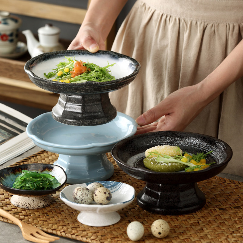 日式点心零食果盘托盘篮 陶瓷高脚茶点盘寿司盘子日式水果坚果碟