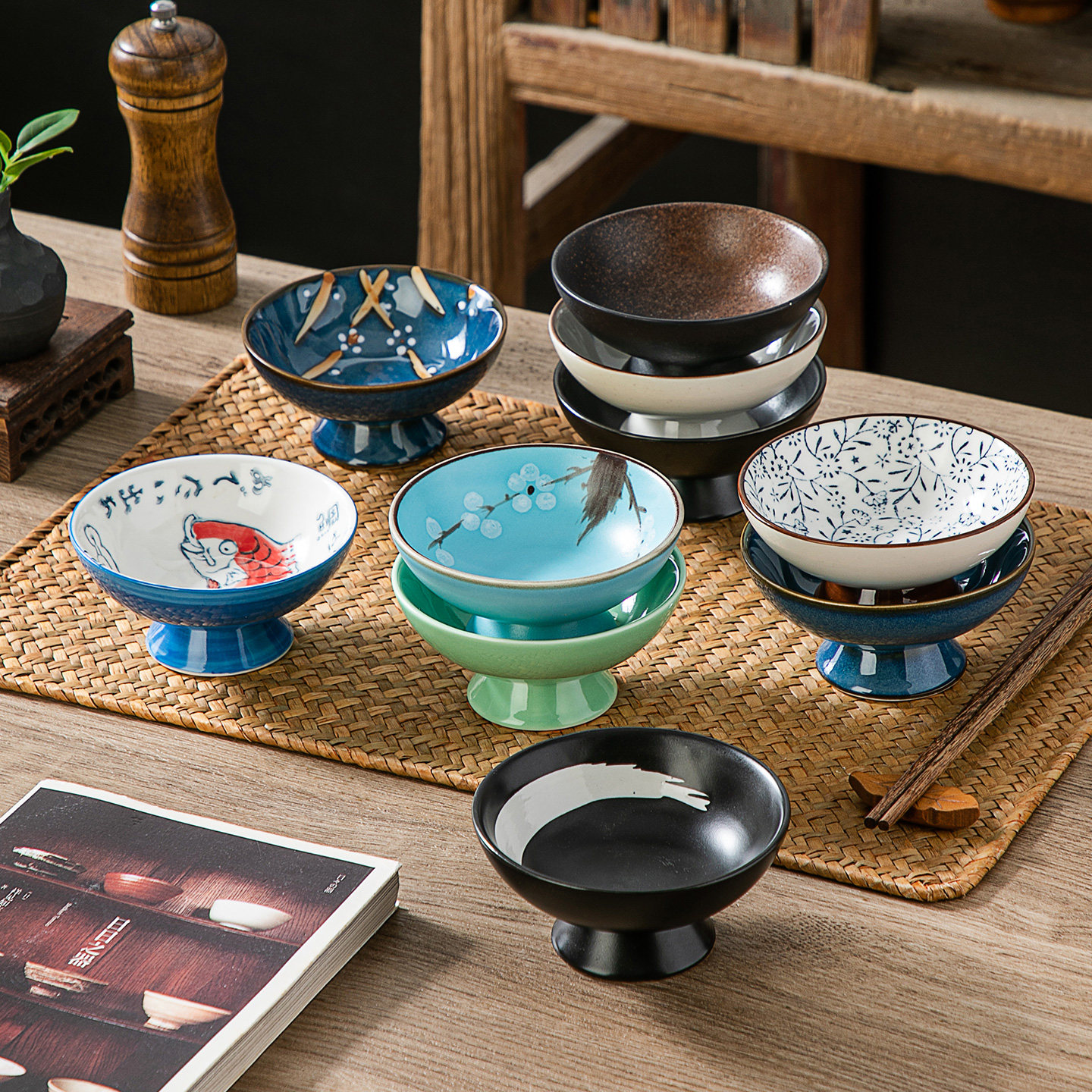 商用小号中式高足茶点盘点心盘小菜碟干果碟禅意复古糕点碟贡品碟