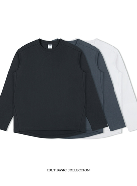 IDLT 立体剪裁 310g纯棉 拼接打底 户外长袖圆领运动T恤基础灰白