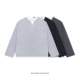 型华夫格亨利开叉领假两件叠穿宽松长袖 IDLT BOXY版 T恤男cleanfit