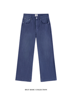 IDLT 12.5oz 高品质法工蓝成衣染色水洗微喇宽松A字形牛仔裤2021M