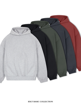 IDLT 500g重磅加绒加厚 廓形落肩套头帽衫宽松卫衣百搭保暖欧美潮