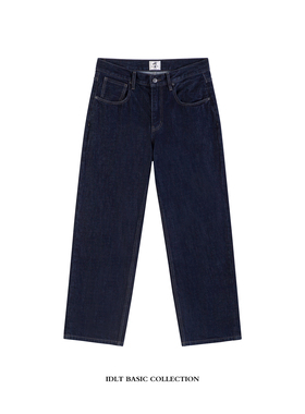 IDLT 宽松直筒 12.5oz高品质原色水洗深蓝色牛仔裤阔腿潮男女