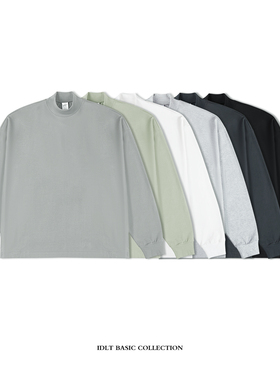 IDLT 廓形半高领 290g 落肩重磅宽松长袖加厚T恤水洗特加大码ins