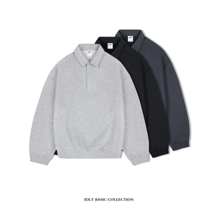 IDLT 500g廓形落肩翻领卫衣 重磅加绒加厚宽松百搭保暖欧美潮ins