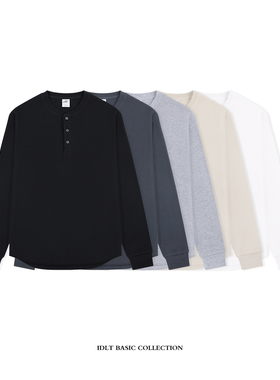 IDLT 正肩亨利领T恤 245g华夫格基础款长袖简约百搭街头cleanfit