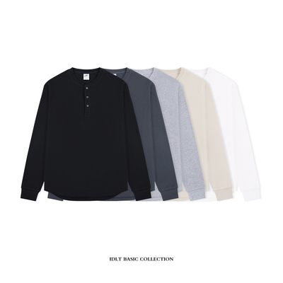 IDLT 正肩亨利领T恤 245g华夫格基础款长袖简约百搭街头cleanfit