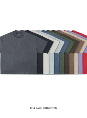 IDLT 成衣染【廓形】半高领310g全棉重磅落肩宽松短袖大码男V0703