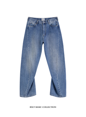 IDLT 弯刀牛仔裤 重磅13.8oz宽松廓形立体剪裁廓形蓝色水洗欧美潮