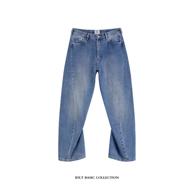 IDLT 弯刀牛仔裤 重磅13.8oz宽松廓形立体剪裁廓形蓝色水洗欧美潮