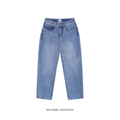 IDLT 复古蓝色水洗做旧日系男女 重磅纯棉牛仔裤 宽松直筒 14.2OZ