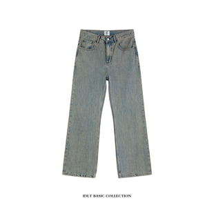 高品质复古做旧黄泥洗牛仔裤 2021M 男女阔腿潮高街 宽松微喇 IDLT