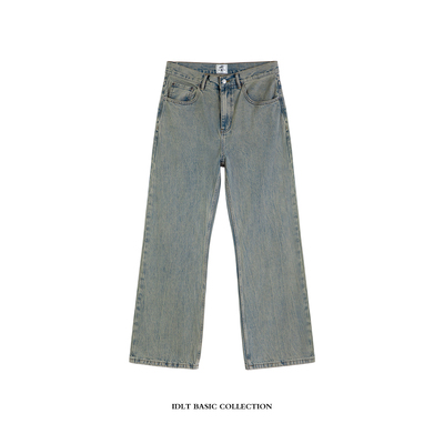IDLT宽松直筒微喇水洗牛仔裤