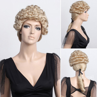 淡金色卷发 新款律师 假发 带马尾中长款 金色律师法官假发