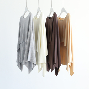 2026春夏法式 斗篷天丝上衣 随性松弛感一字领时髦假两件叠穿蝙蝠袖