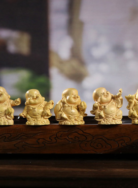 黄杨木雕福禄寿喜财笑脸弥勒佛新中式实木家居饰品手把件桌面摆件