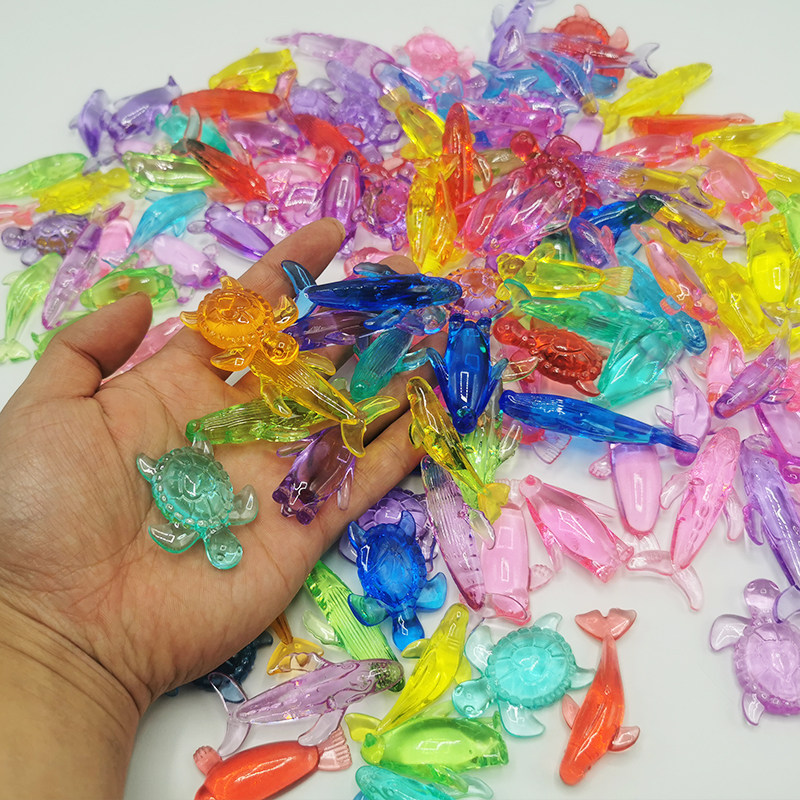 塑料透明仿水晶海洋动物组合海龟鲸鱼企鹅幼儿园孩子摆件奖励宝石