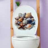 自粘马桶贴纸画防水掀盖贴卫生间洗手间装 饰可移除海螺贝壳星图案