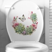 自粘马桶贴纸画防水掀盖贴卫生间洗手间装 饰可移除卡通多肉图案