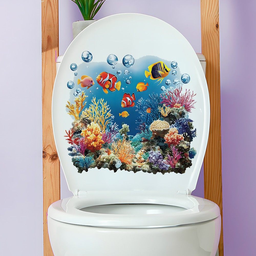 自粘马桶贴纸画防水掀盖贴卫生间洗手间装饰可移除珊瑚海草鱼图案,家居饰品,马桶贴,淘宝优惠券,粉丝福利购,淘宝优惠卷