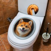 自粘马桶贴纸画防水掀盖贴卫生间洗手间装 饰可移除可爱小狗狗图案