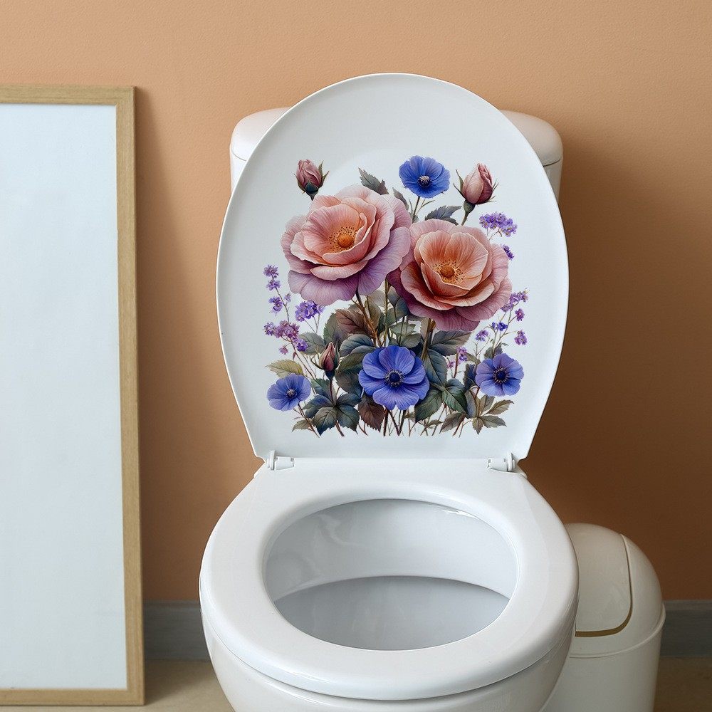 自粘马桶贴纸画防水掀盖贴卫生间洗手间装饰可移除彩色花朵叶图案,家居饰品,马桶贴,淘宝优惠券,粉丝福利购,淘宝优惠卷