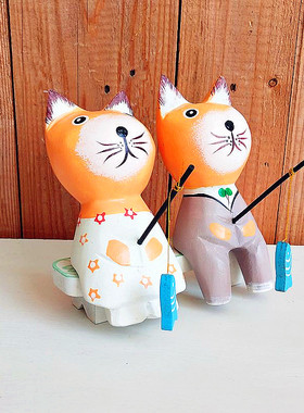 呆萌风创意动物摆件木质工艺品