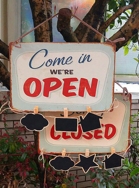 OPEN复古欧式铁制挂牌创意家居装饰品墙面挂牌个性门牌二维码夹子