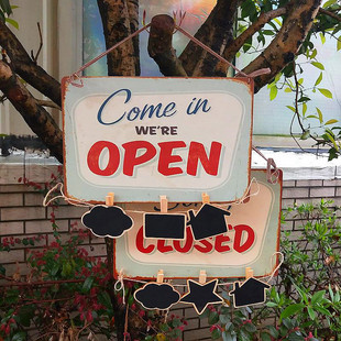门牌二维码 饰品墙面挂牌个性 夹子 铁制挂牌创意家居装 OPEN复古欧式