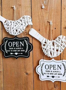 OPEN欧式乡村双面装饰门牌挂牌创意木质营业中欢迎光临牌店铺壁饰