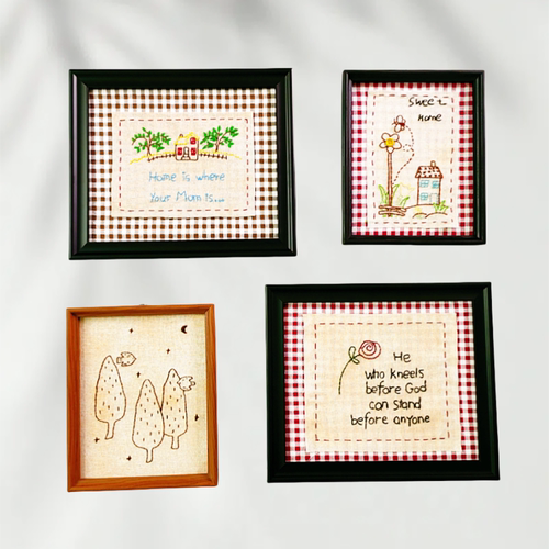 新款中古风手工剌绣贴布画布艺装饰画壁画实木框壁饰客厅创意家居