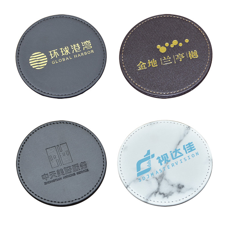 专注商务定制logo皮革杯垫圆形图片