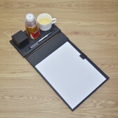 会议垫板夹定制logo皮革a4文件夹写字板磁吸商用杯托办公室黑皮质