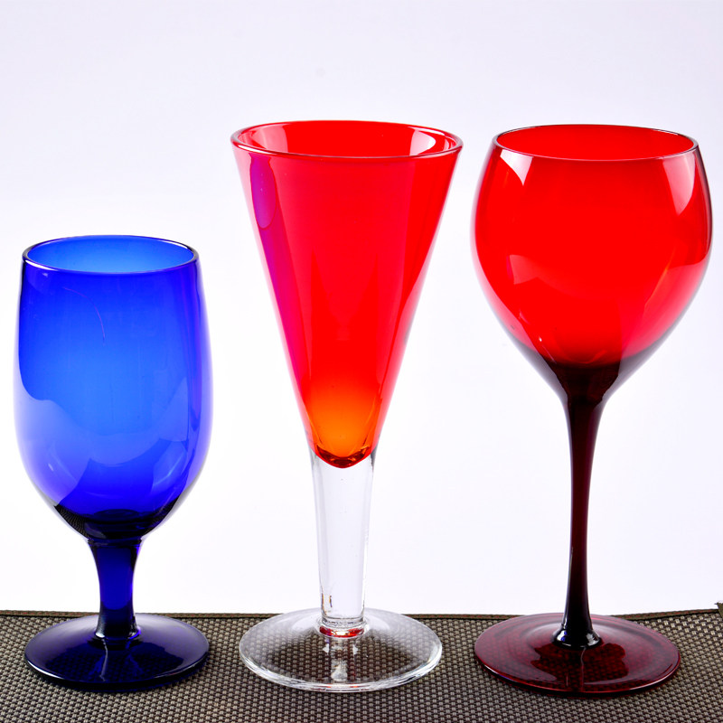 2个包邮创意欧式现代家用餐厅时尚不透明高脚香槟红色玻璃酒杯