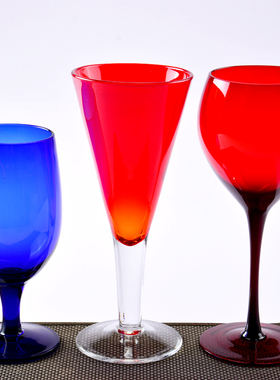 2个包邮创意欧式现代家用餐厅时尚不透明高脚香槟红色玻璃酒杯