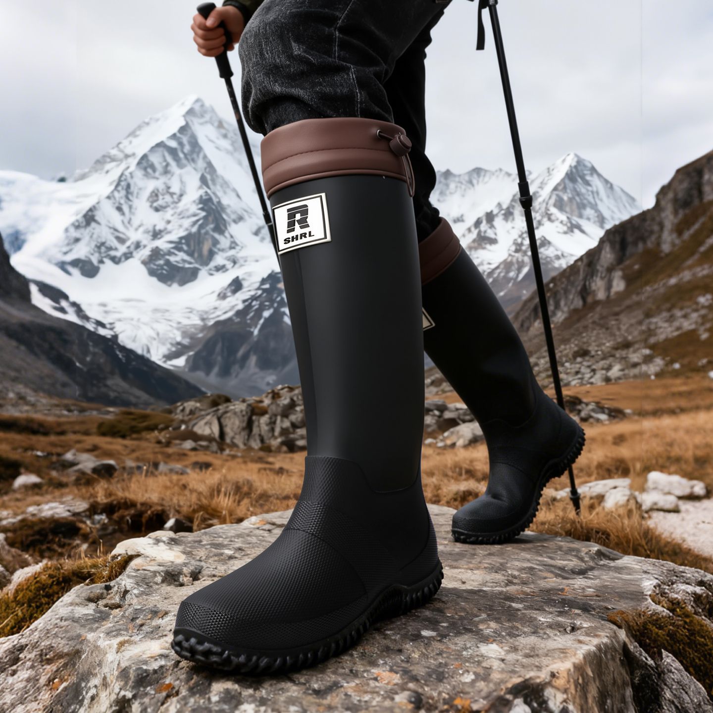 户外长筒雨靴男女防水防滑加绒保暖高筒水鞋登山徒步情侣时尚雨鞋