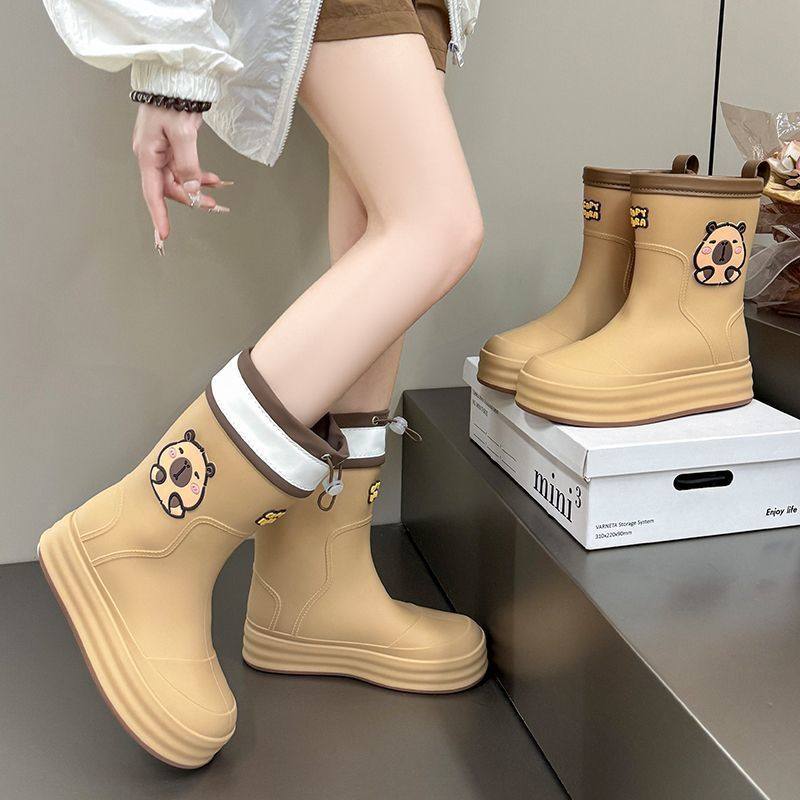 雨鞋女士中筒可爱卡通厚底防滑软底轻便百搭时尚款外穿防水鞋雨靴