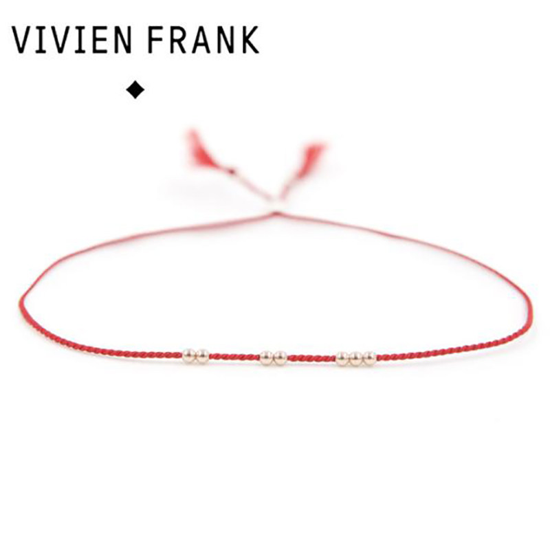 瑞士Vivien Frank 14K纯金小圆珠极细手链红色真丝细绳别致情侣手