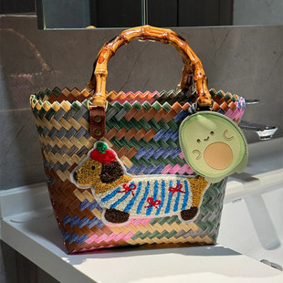 腊肠小狗菜篮子上班通勤包包手提复古竹节包包防水包饭盒包便当包