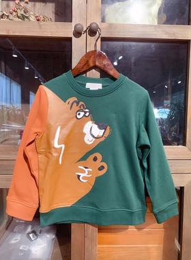 秋冬SMC男童女童小熊绿色长袖上衣挂绒卫衣毛圈针织套头圆领