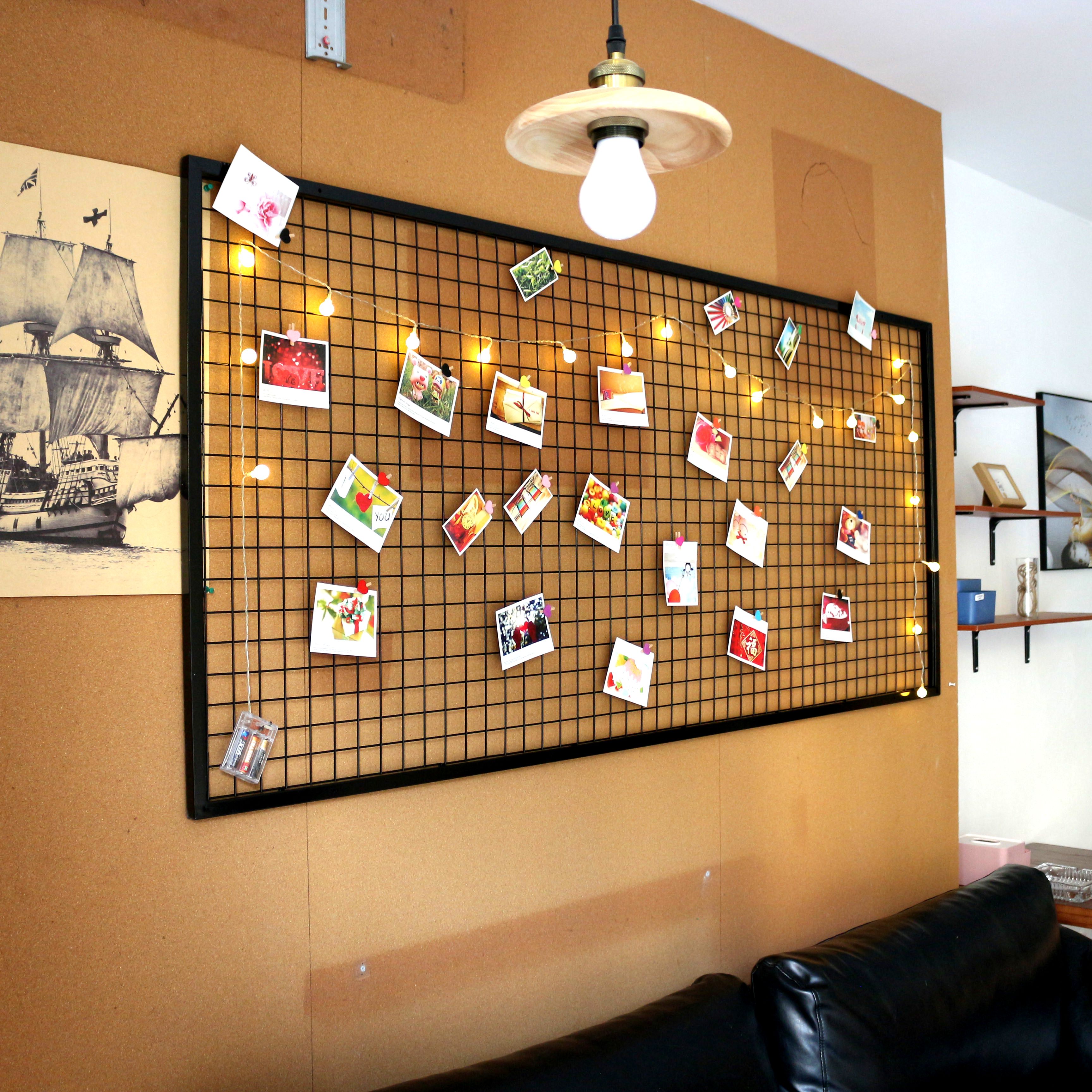 铁艺装饰网格铁丝照片墙边框墙壁挂ins客厅幼儿园展示网挂照片墙