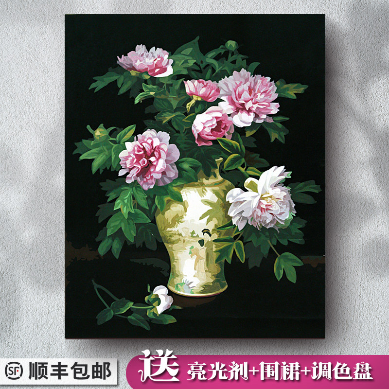 diy数字油画花卉牡丹中式古风礼物手工手绘减压填充画装饰油彩画