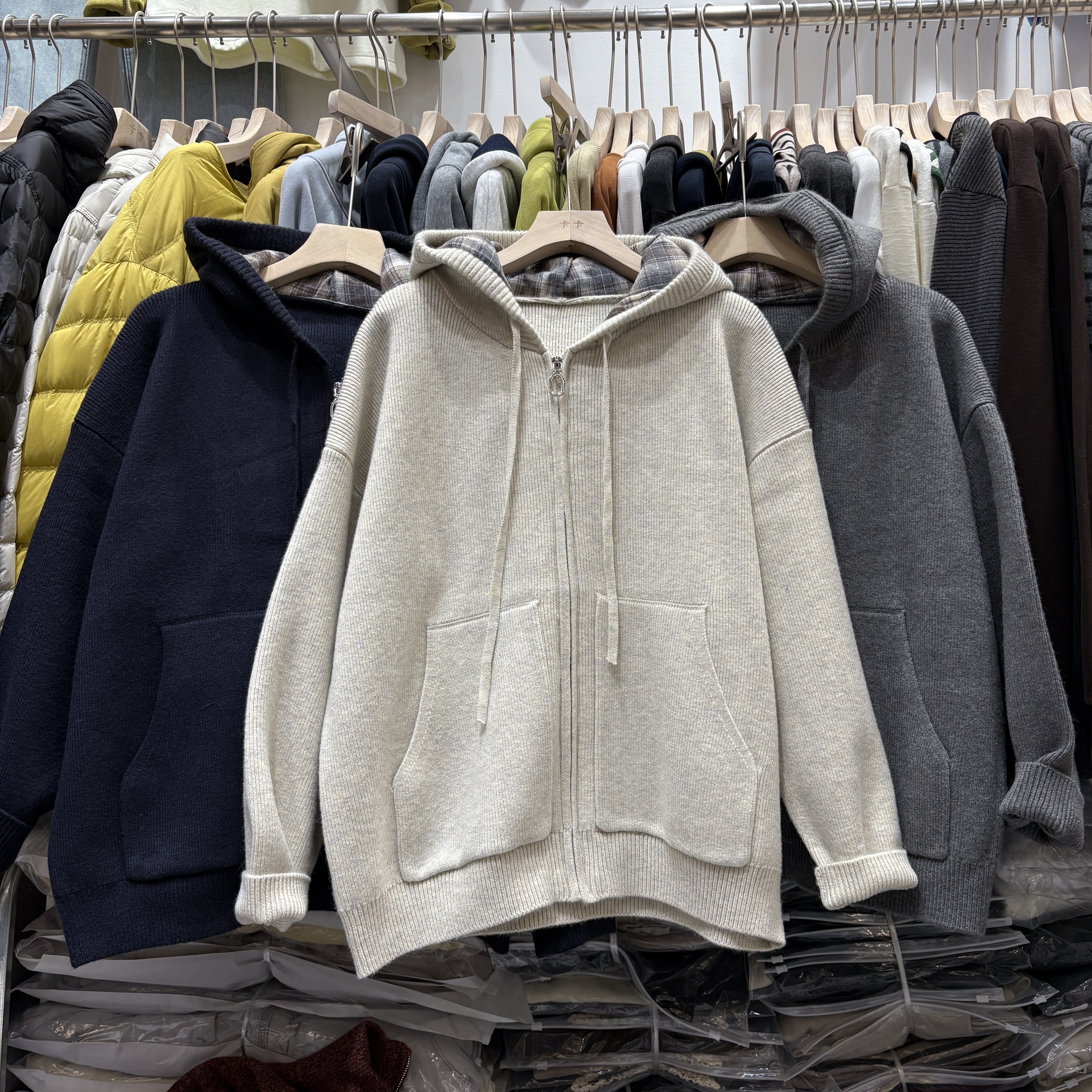 连帽韩系宽松针织拉链开衫毛衣冬