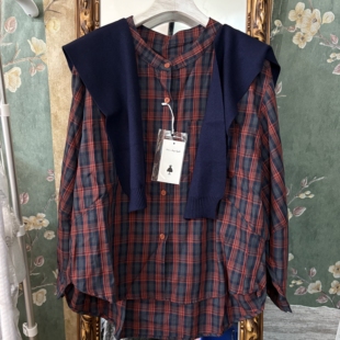 日系复古格子披肩衬衫女宽松慵懒风休闲通勤上衣显瘦内搭文艺衬衣