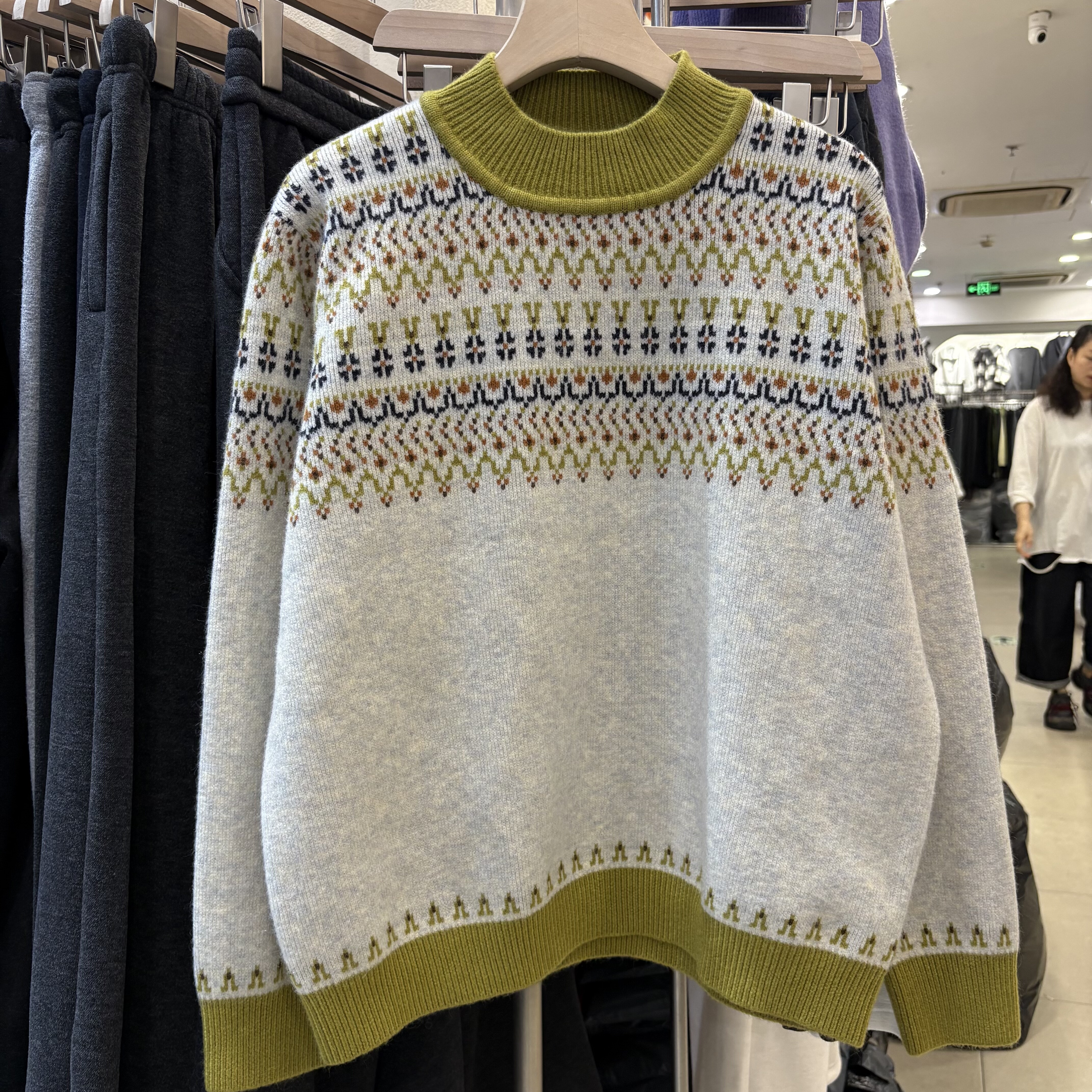 半高领拼接撞色复古费尔岛毛衣冬