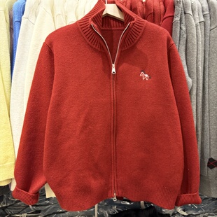 老钱风双头拉链针织开衫外套高领软糯加厚小马刺绣纯色洋气毛衣冬