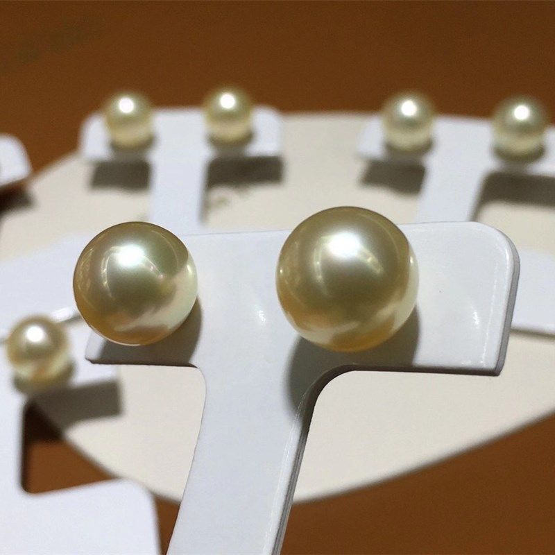 干枯玫瑰天然南洋金珠耳钉18k金基础款圆形强光中金海水珍珠耳环