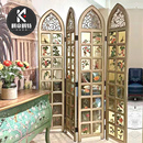 法式 背景艺术玻璃卧室折屏 屏风隔断客厅轻奢移动折叠软隔断美式