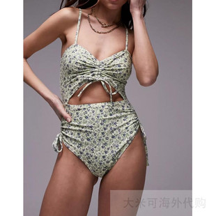 Topshop cut out swimsuit in blue ditsy floral